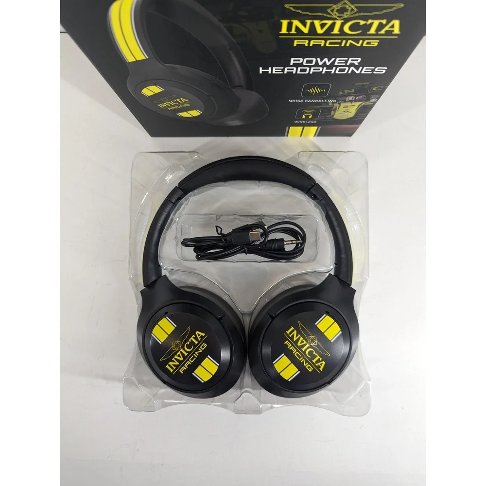 Invicta Racing Power Headphones Wireless Noise Cancelling Black Yellow IG0373